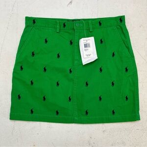 Ralph Lauren Green Pencil Skirt with Logo Embroidery